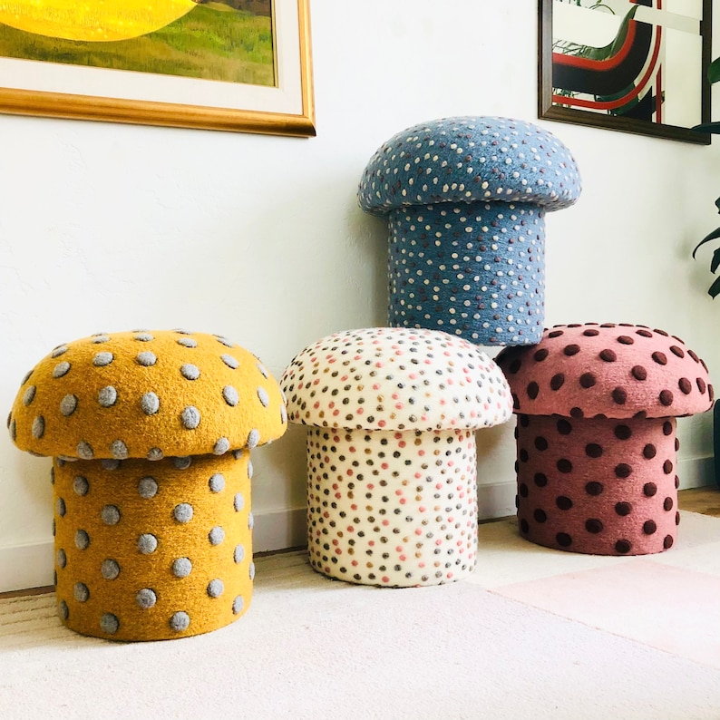Sergeant Sailor Mushroom Ottoman in Dotted Wool.