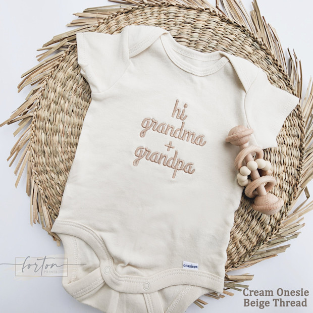 TheEmbroideryHiveCo Embroidered Hi Grandma and Grandpa Bodysuit.
