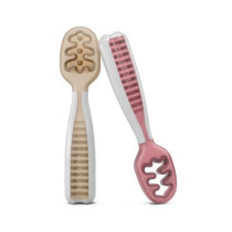 NumNum Baby Spoons Set, Baby Essentials Pre-Spoon GOOtensils for 6+ Months, First Stage Self-Feeding Spoons for Baby Led Weaning (BLW), Silicone Toddler Utensils, BPA-Free, 2 Pack Beige/Mauve