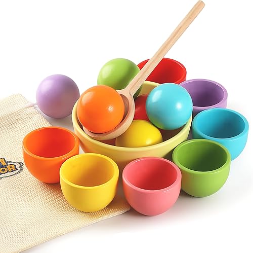 Biticolor Wooden Rainbow Ball Color Matching Toy.