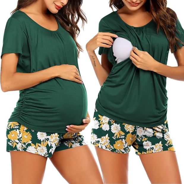 Women's Maternity Pajamas Long Sleeve Nursing Set V Neck T-Shirt Top and  Pants Nursing Pajamas S-XXL, Black, L (Grey XXL) : : Clothing,  Shoes & Accessories