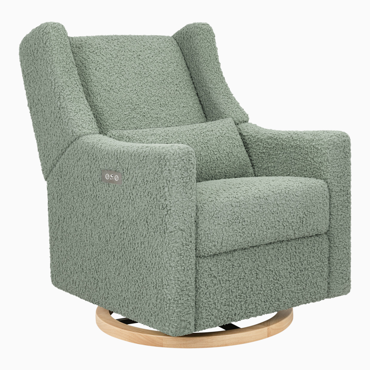 babyletto Kiwi Electronic Recliner and Swivel Glider - Sage Teddy Loop With Light Wood Base.