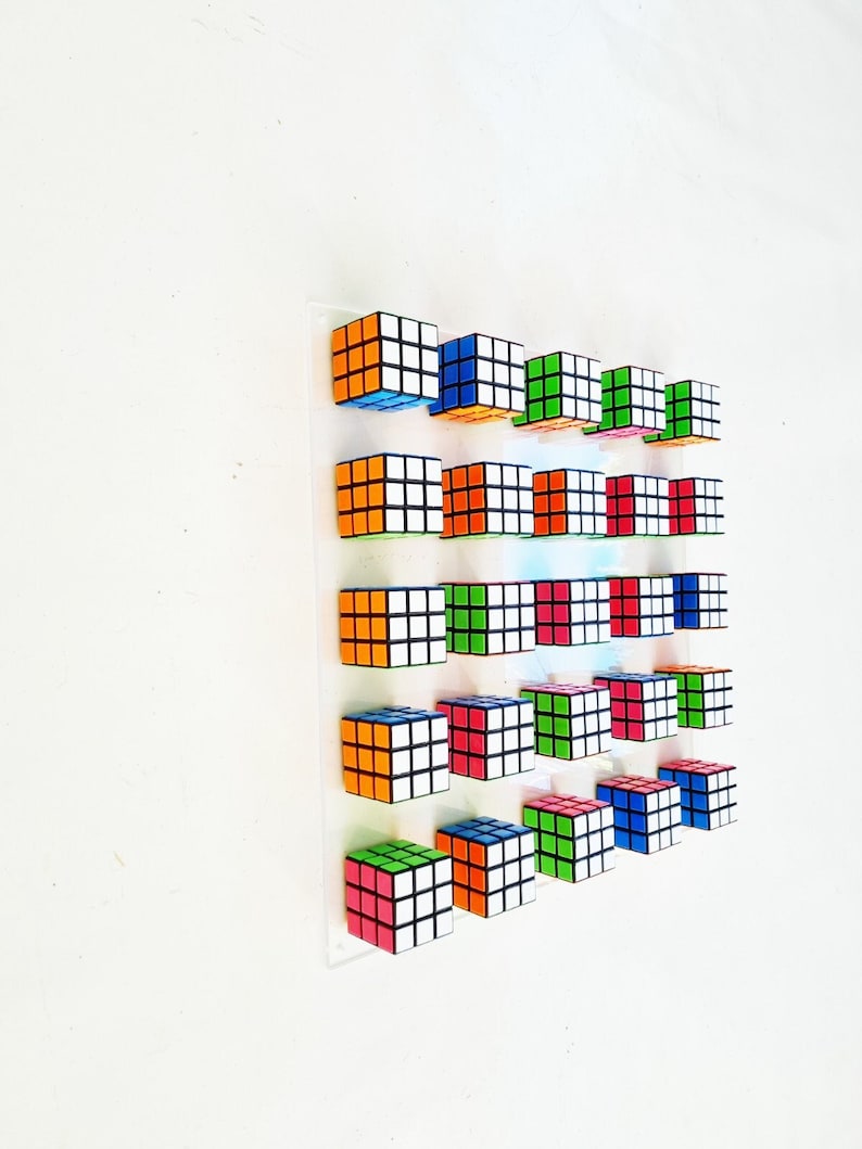 Nats Wood Art Original Retro Vintage White Toy Rubik Cube Art Piece.