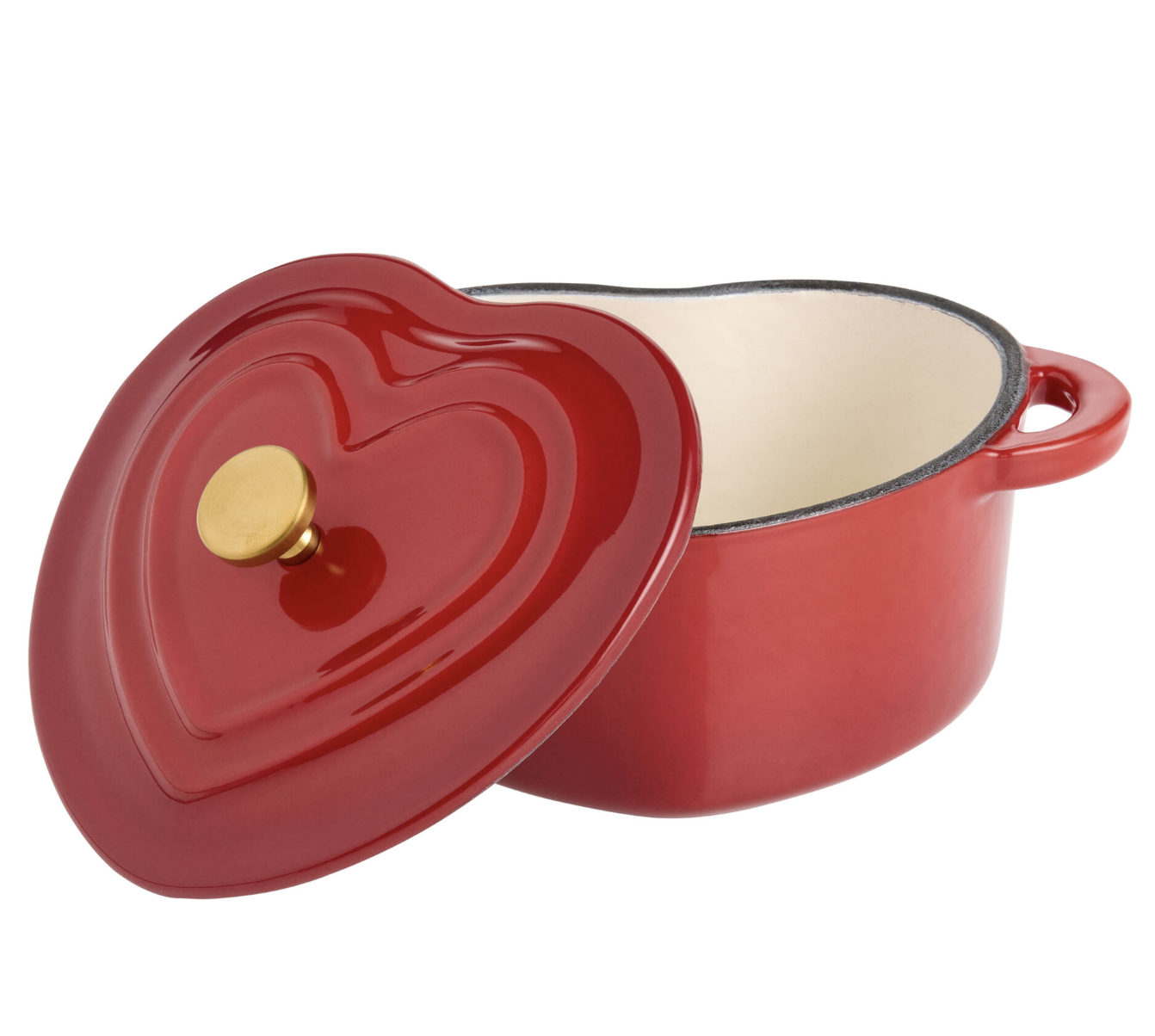 Mini Red and Pink Enameled Cast Iron Heart Shaped Cocotte.