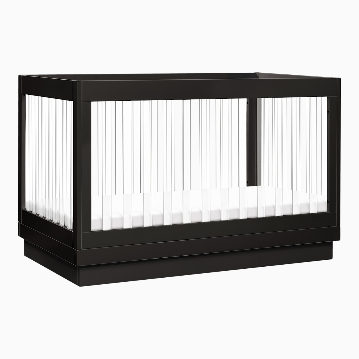 babyletto Harlow Acrylic 3-in-1 Convertible Crib with Toddler Bed Conversion Kit - Black With Black Base And Acrylic Slats.