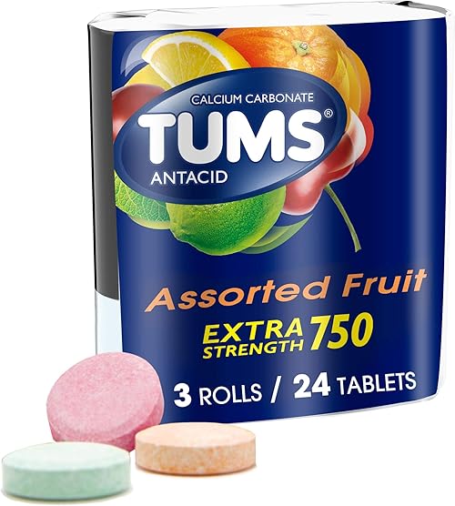 TUMS Chewable Antacid Tablets, 8 Count (Pack of 3).