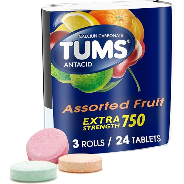 TUMS Chewable Antacid Tablets, 8 Count (Pack of 3).