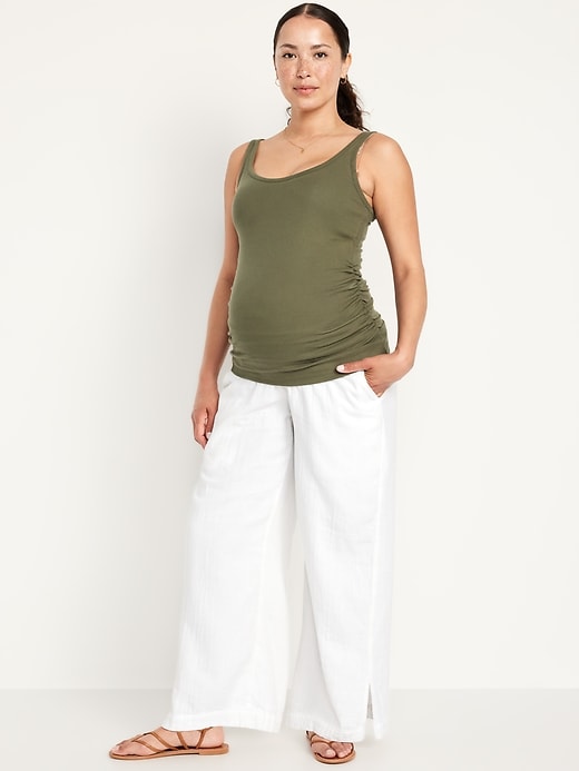 Maternity Rollover Waist Crinkle Gauze Wide-Leg Pants.