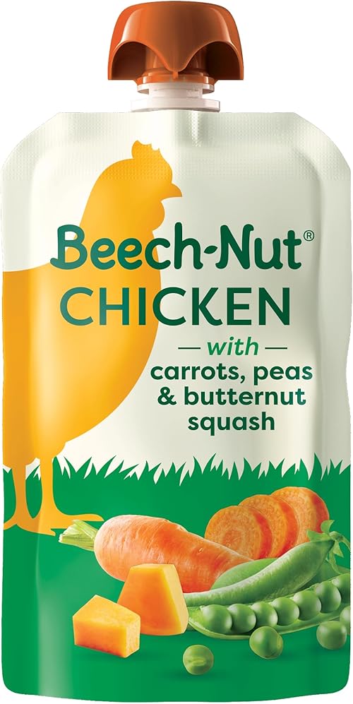 Beech-Nut Chicken Baby Food Pouches with Carrots Peas & Butternut Squash, (12-Pack).