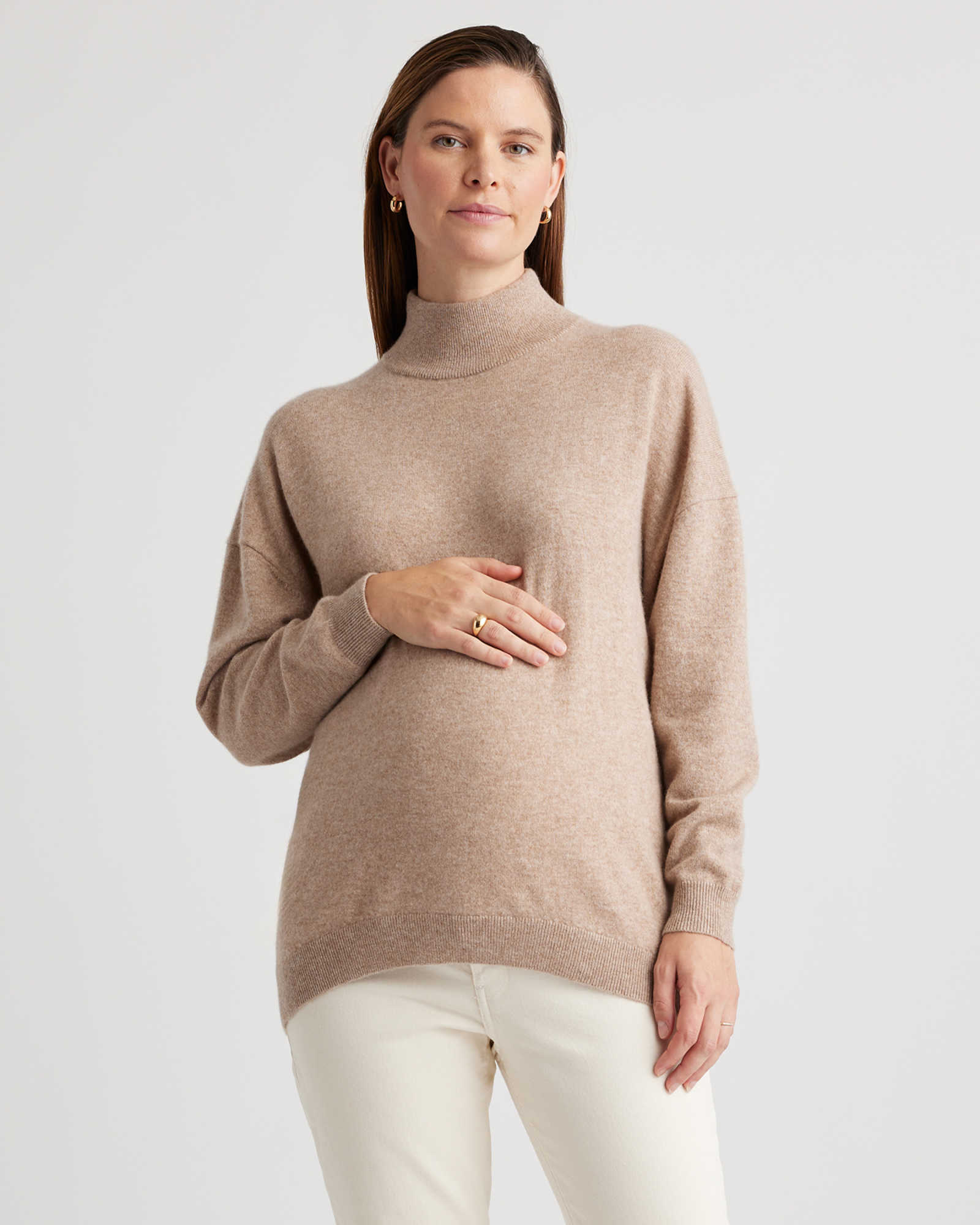 Quince Mongolian Cashmere Maternity Turtleneck Sweater.