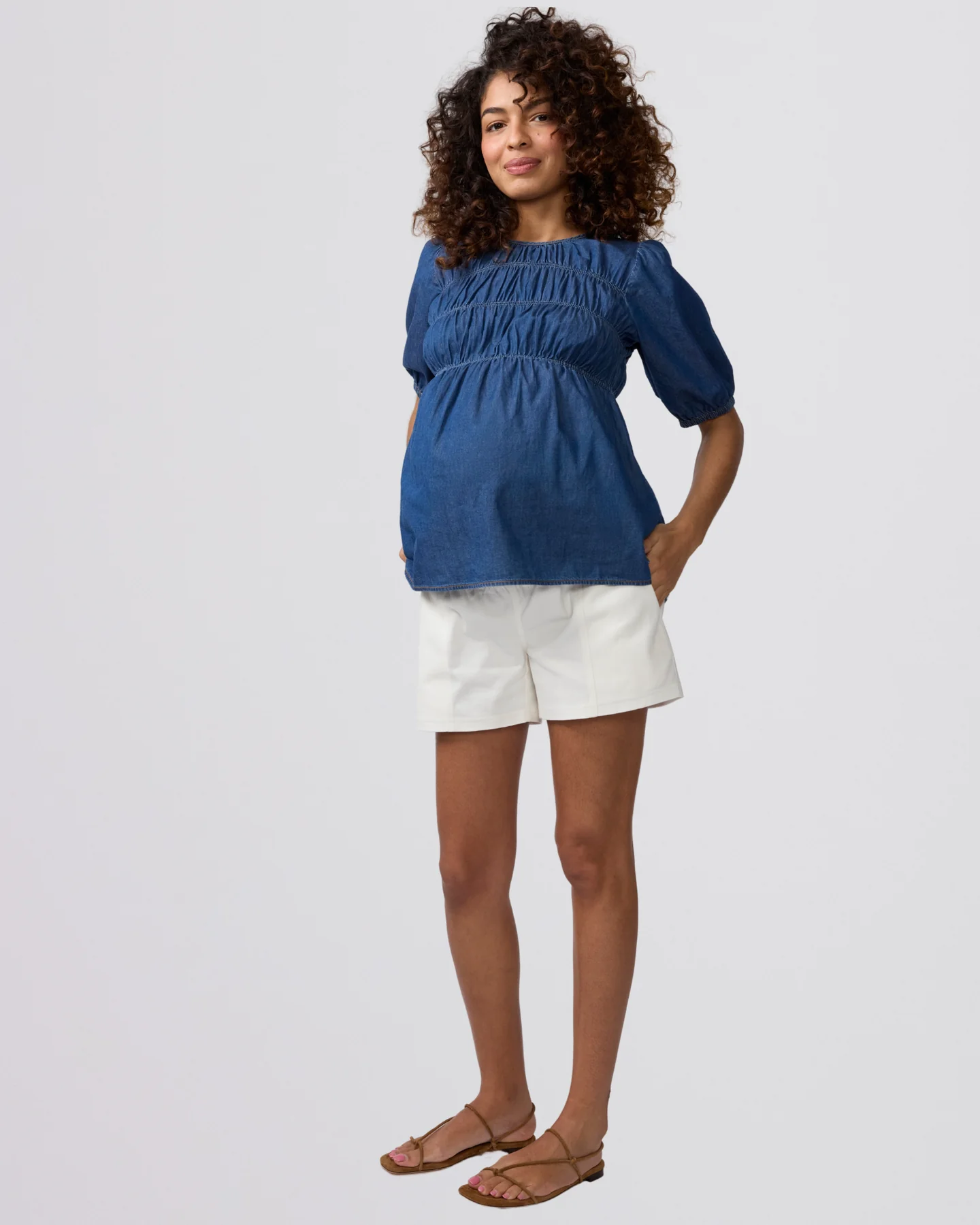 Ingrid & Isabel Chambray Smocked Maternity Top.