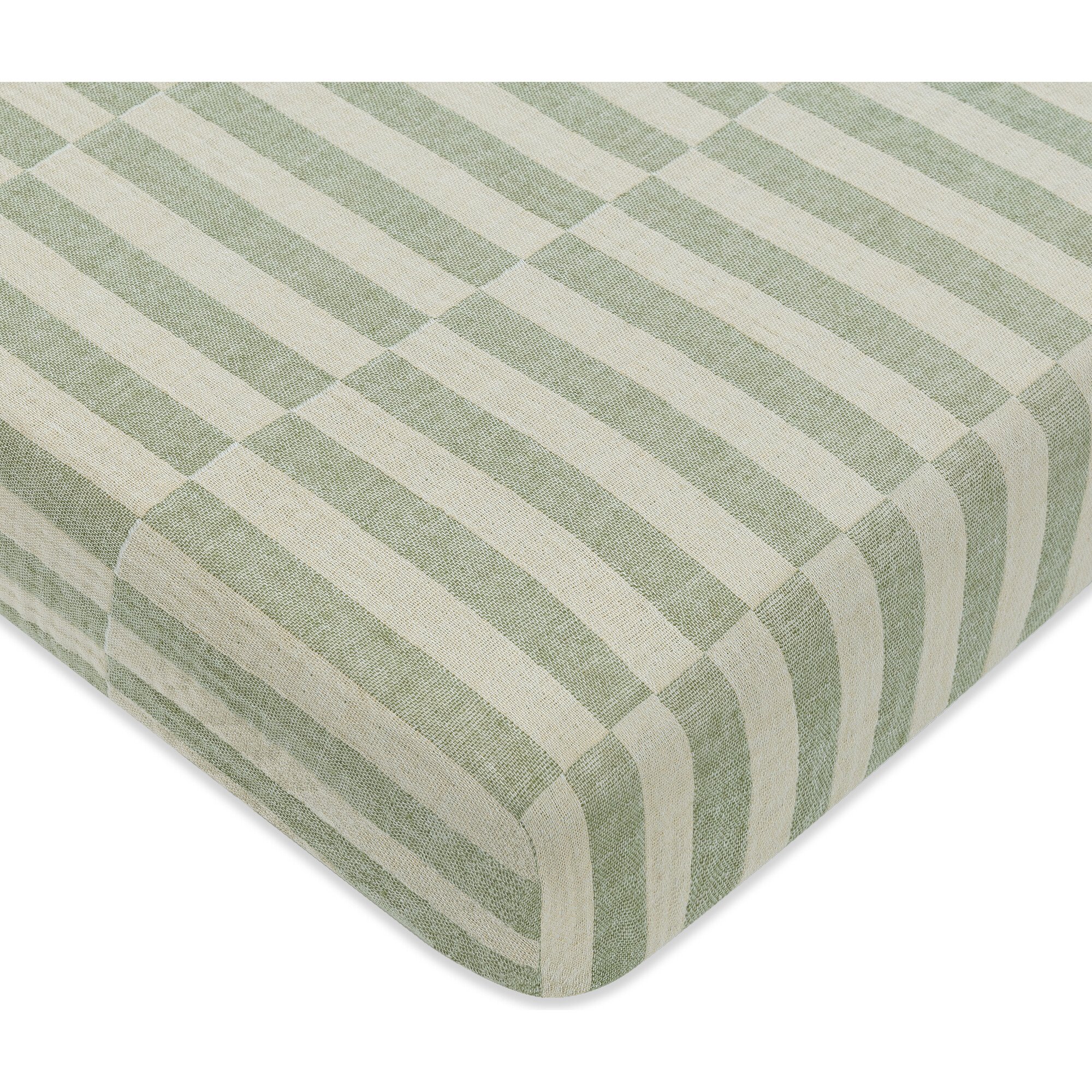 Certified Organic Muslin Cotton Mini Crib Sheet, Moss Stripe.