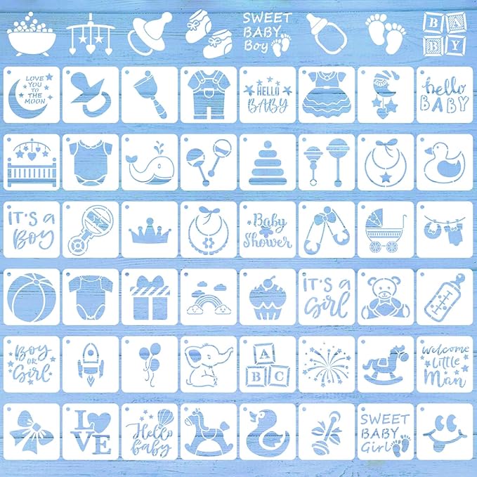 Augshy  Baby Shower Stencils for Painting, 56 Pieces .