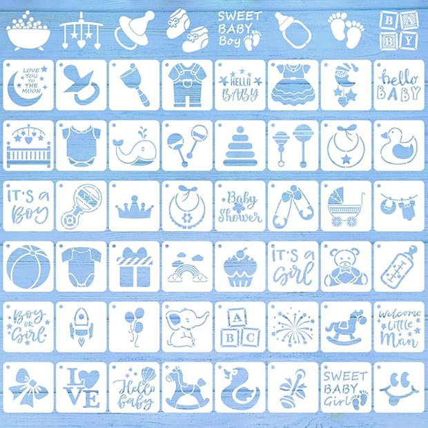 Augshy Baby Shower Stencils for Painting, 56 Pieces .