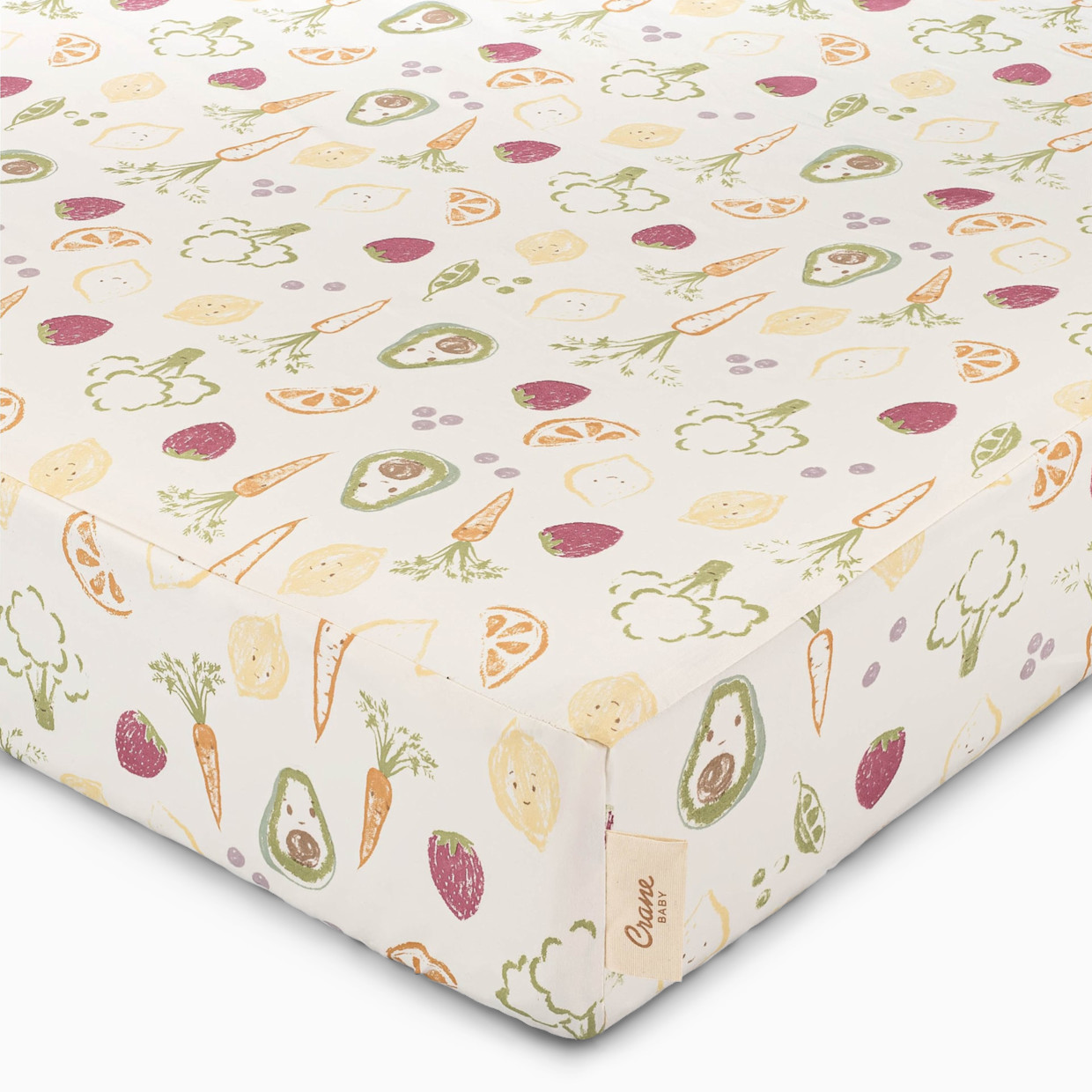Crane Baby Cotton Sateen Crib Fitted Sheet - Clementine Fruits & Veggies.