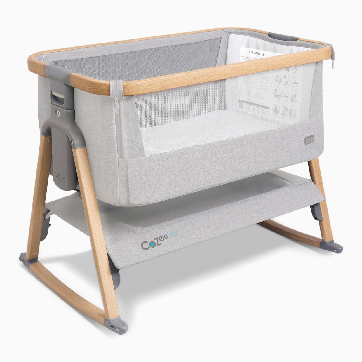 Tutti Bambini CoZee Air Bedside Crib - Oak/Sterling Silver.