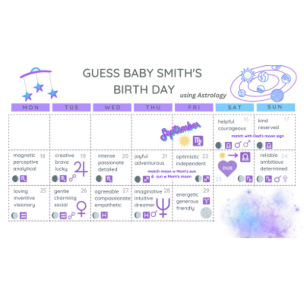 Customizable Astrology Due Date Game (Digital Download).