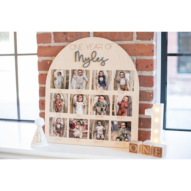 HarpAndTimbrel My First Year One Year of Photo Board Wooden Milestone Board.