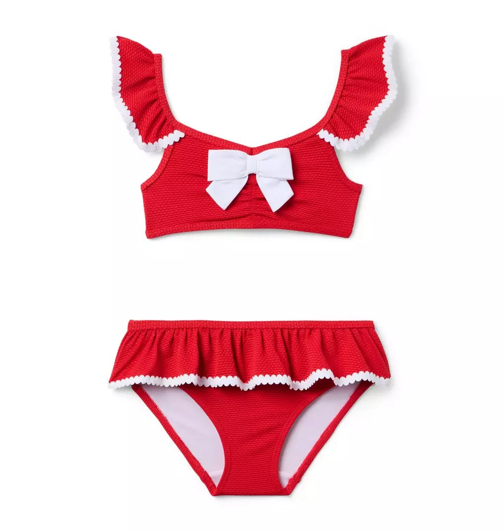 Textured Ruffle Bow 2-Piece Swimsuit.