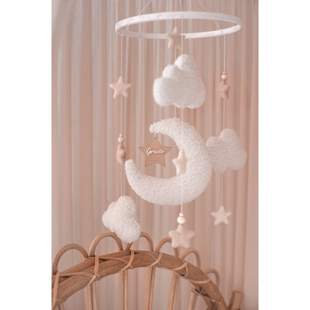 Boucle Baby Mobile with Pink Stars.