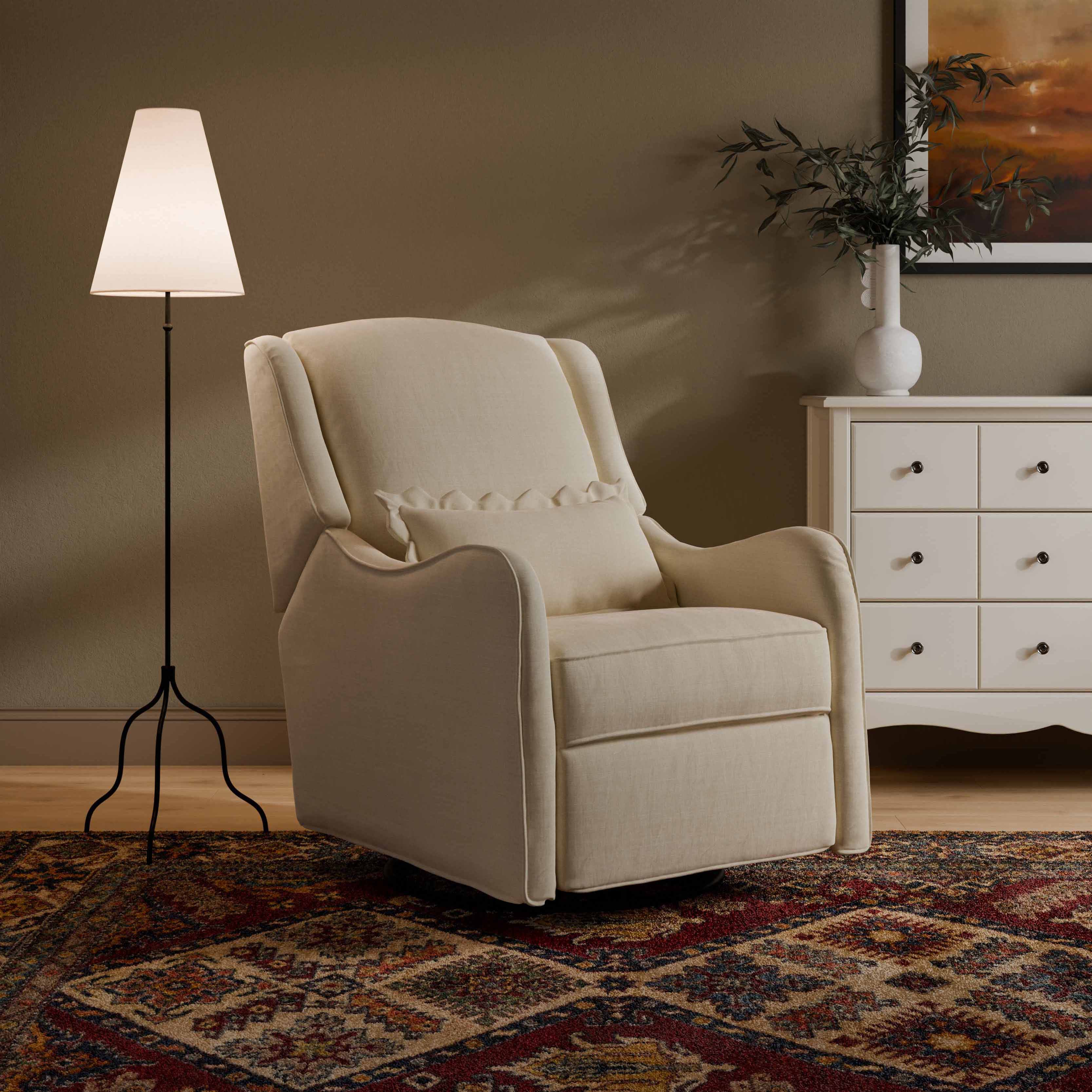 Namesake Devon Recliner and Swivel Glider - Performance Ivory Eco-Basketweave.