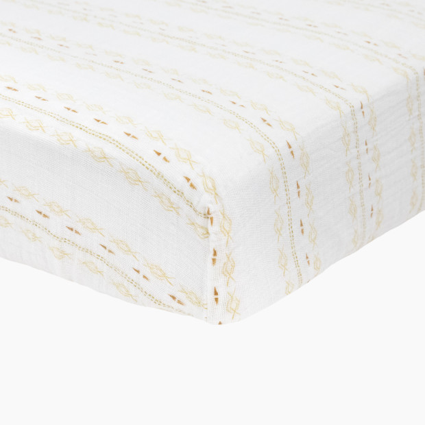 Little Unicorn Cotton Muslin Crib Sheet - Gold Diamond Stripe.
