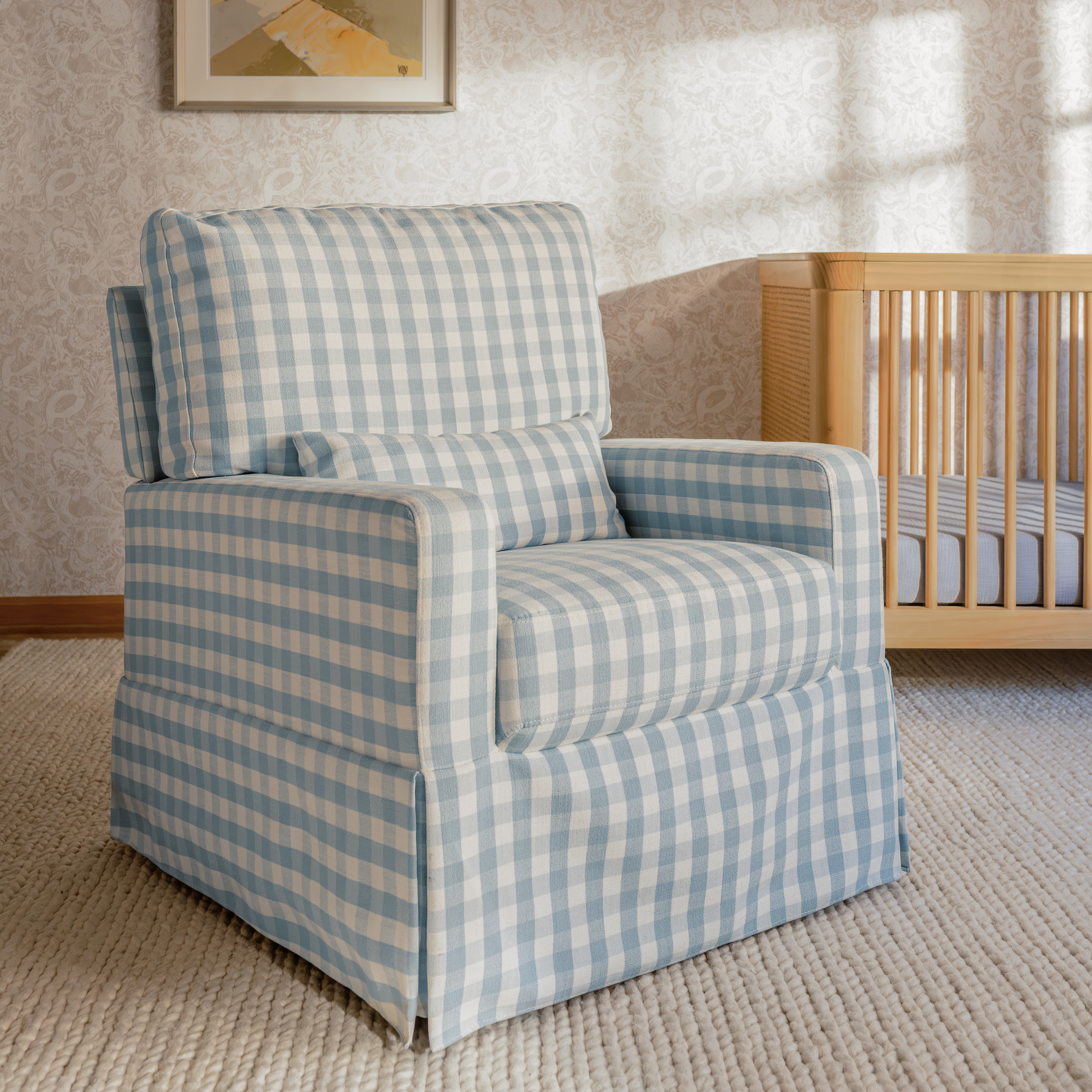 Namesake Crawford Pillowback Comfort Swivel Glider - Blue Gingham.
