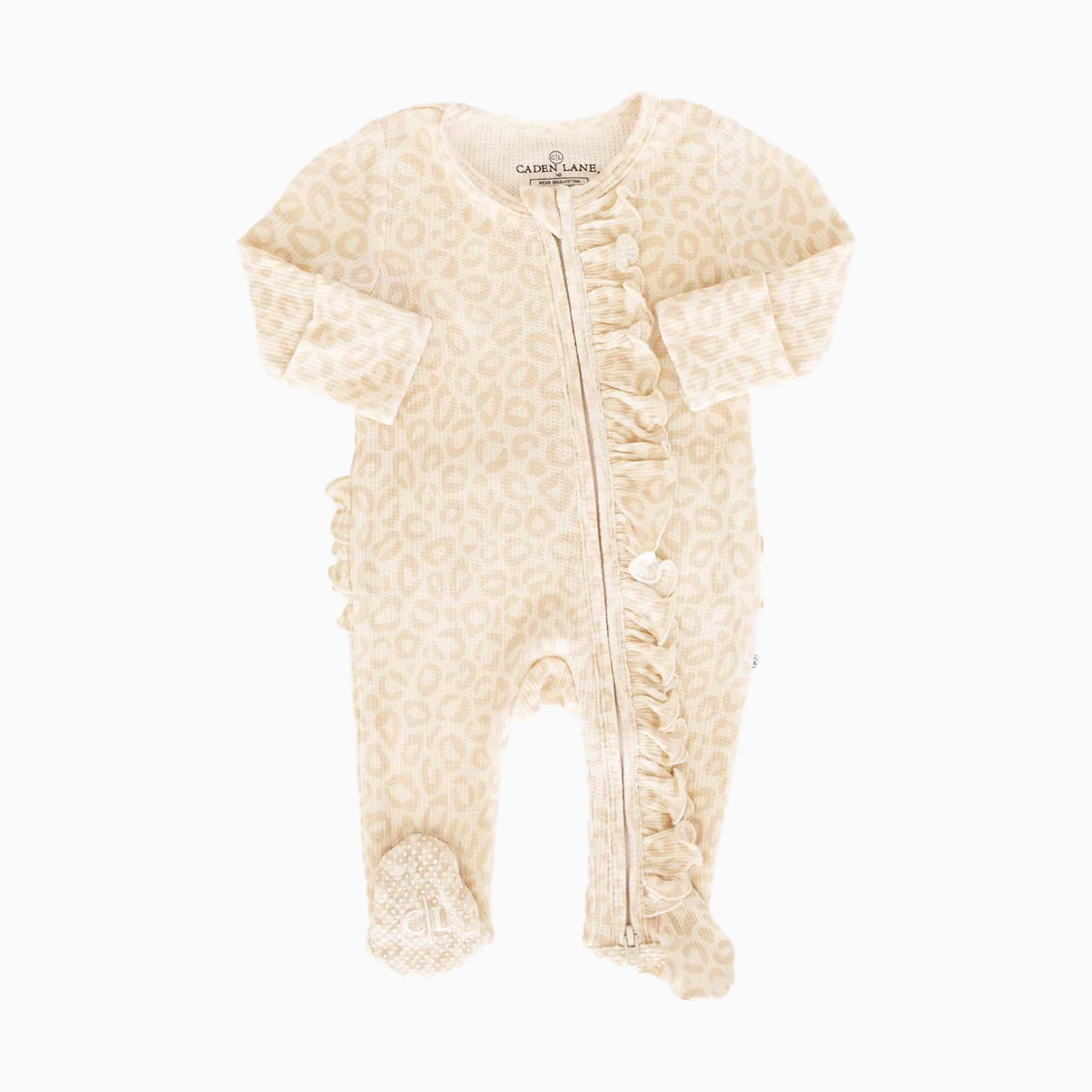 Caden Lane Bamboo Waffle Ruffle Zipper Footie - Lovely Leopard, 0-3 M.