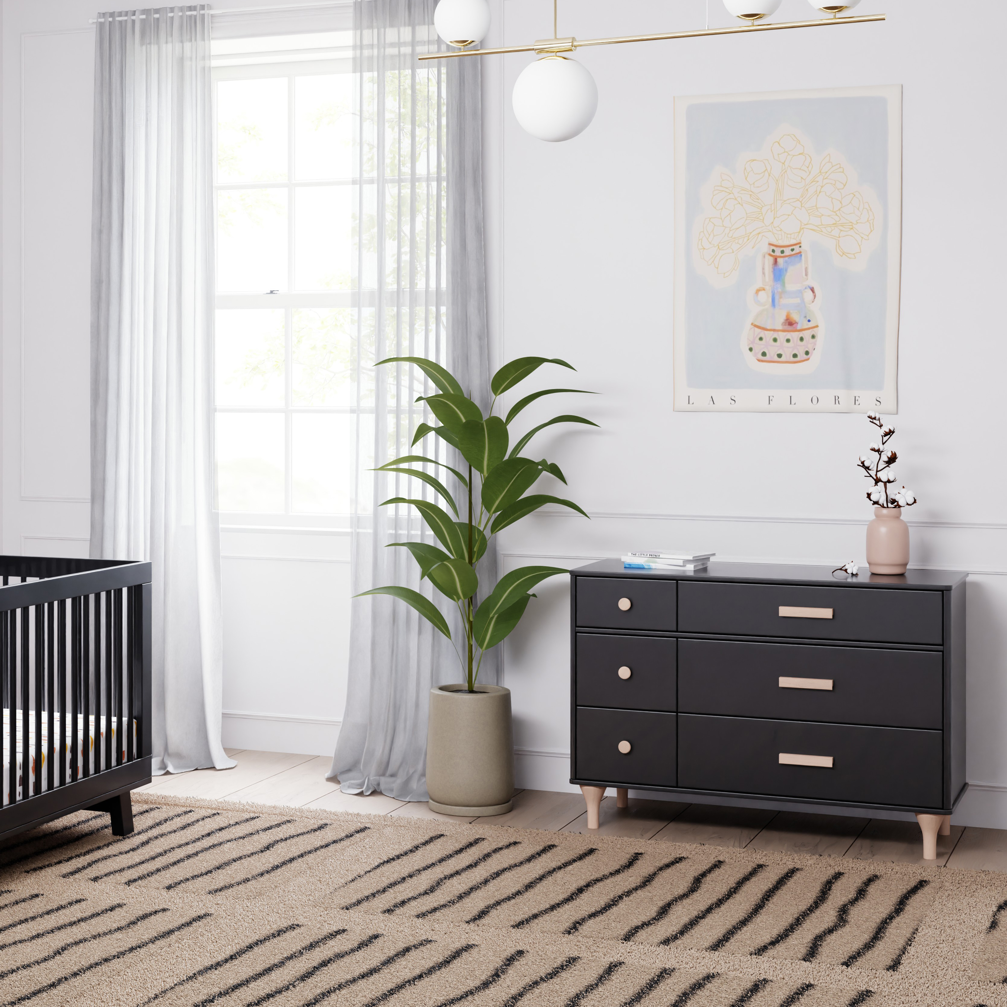 babyletto Lolly 6-Drawer Double Dresser - Black / Washed Natural.