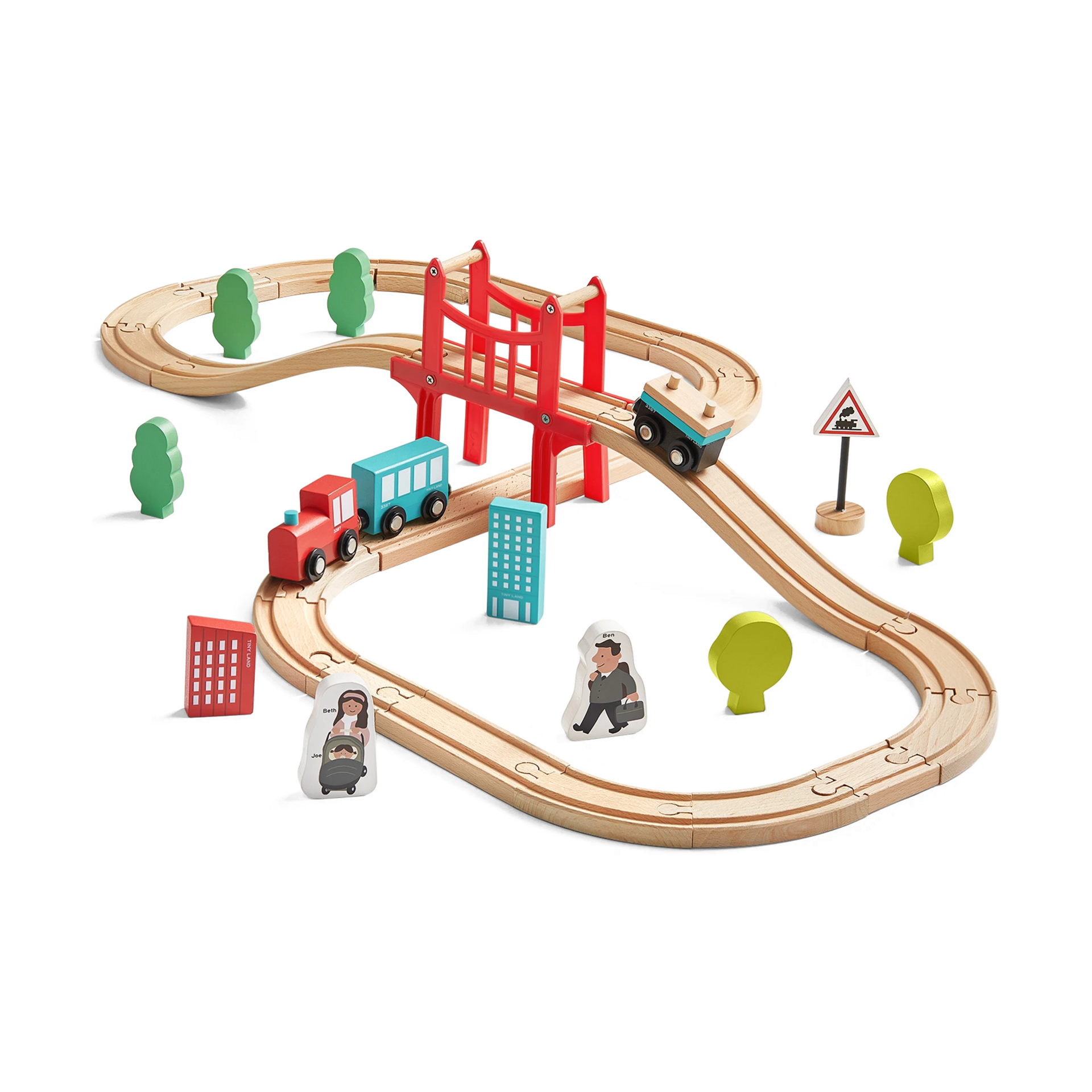 Tiny Land® Wooden Train Set for Children 39 Pcs