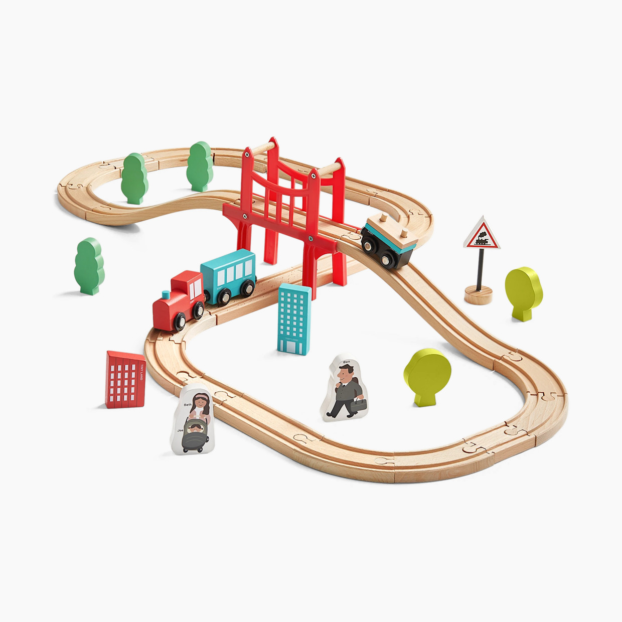 Tiny Land Wooden Train Set for Children 39 Pcs.