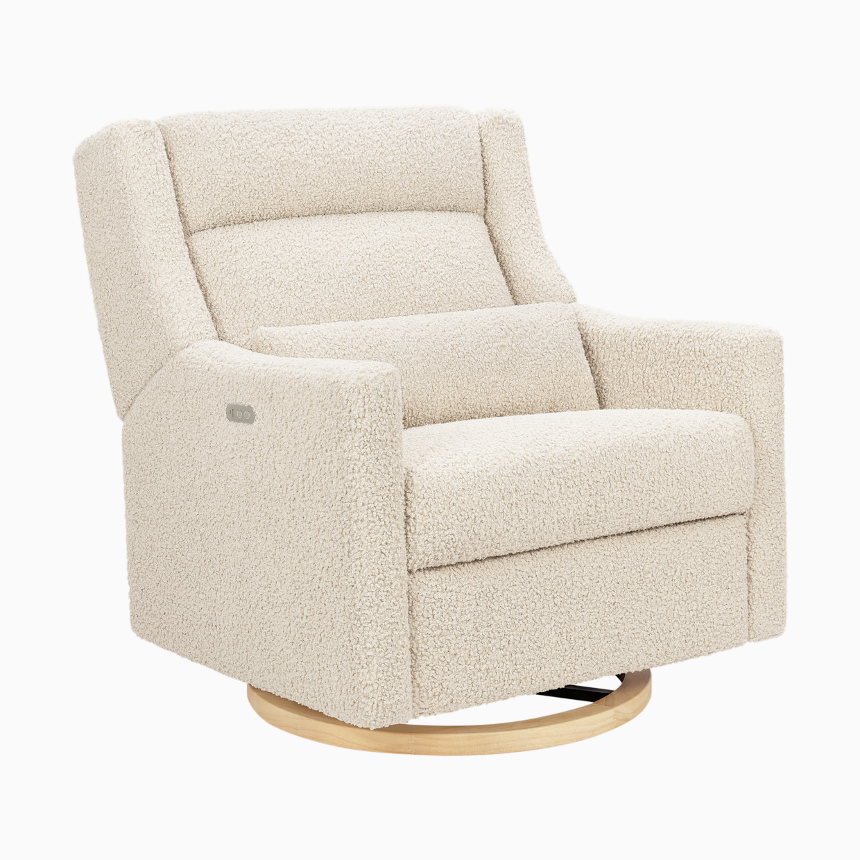 babyletto Kiwi Plus Chair and a Half Power Recliner and Swivel Glider - Almond Teddy Loop With Light Wood Base.
