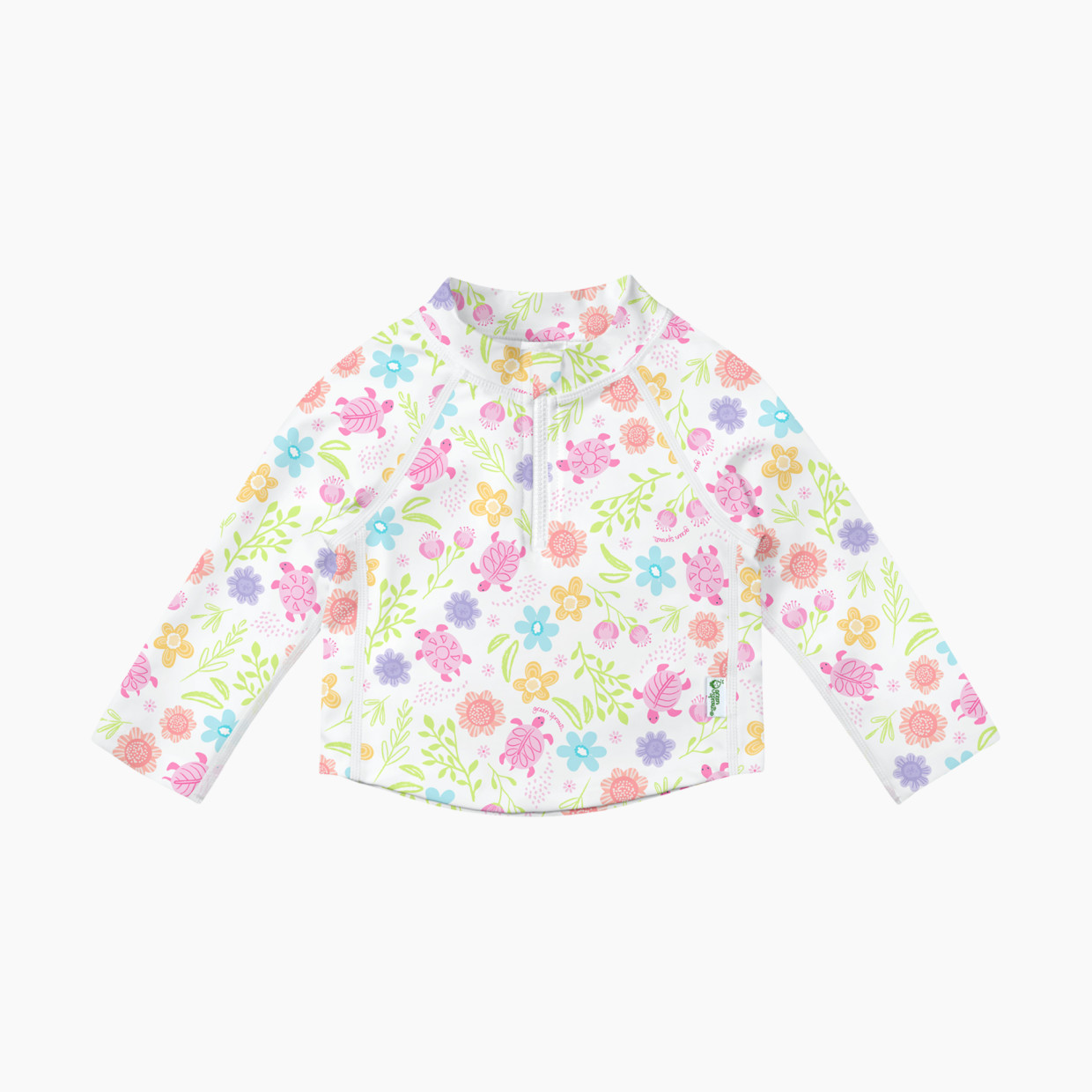 GREEN SPROUTS Long Sleeve Zip Rashguard Shirt - White Turtle Floral, 6 Months.