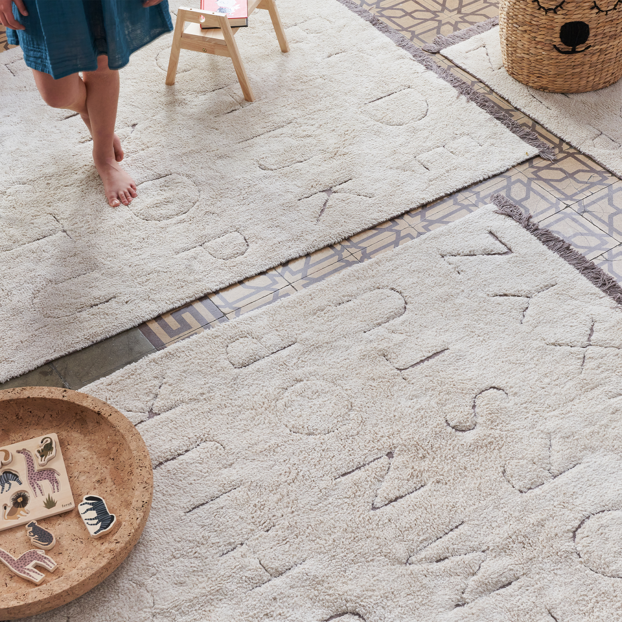 Lorena Canals ABC RugCycled Washable Rug - Natural, 4’7” X 6’7”.