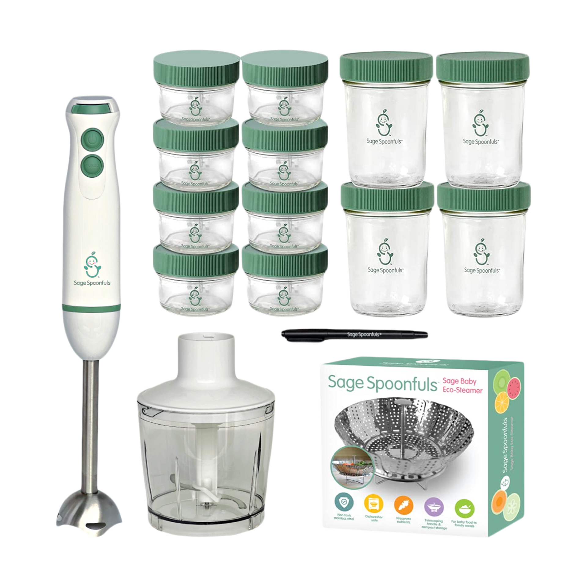 Sage Spoonfuls Baby Food Maker and Storage Set with Glass Jars 17