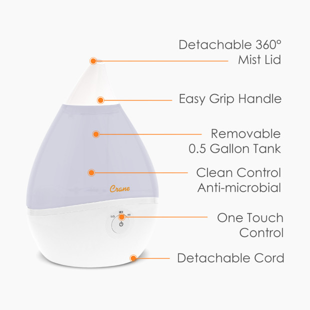 Crane Droplet Ultrasonic Cool Mist Humidifier - 0.5 Gallon).