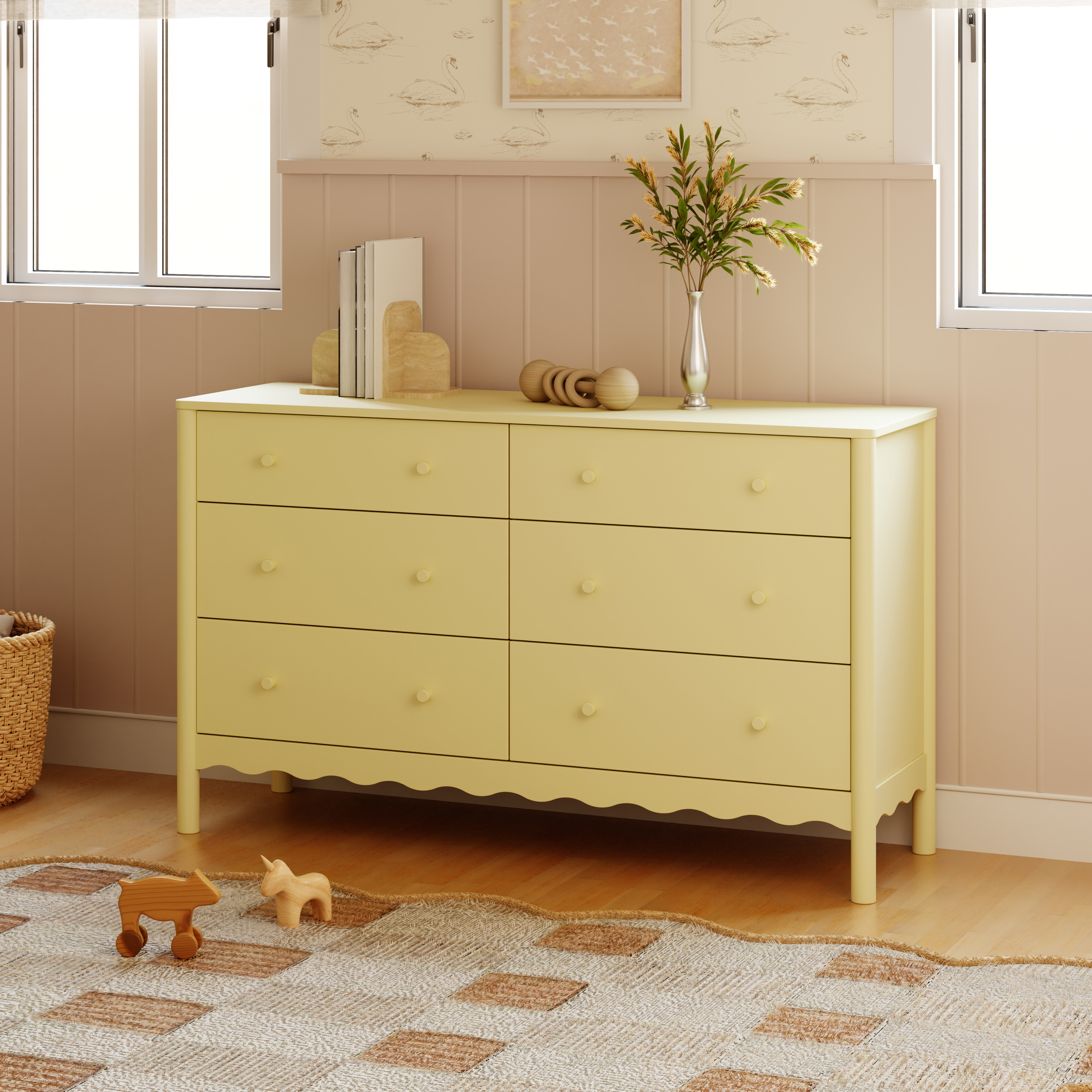 babyletto Swell 6-Drawer Assembled Dresser - Pale Yellow.