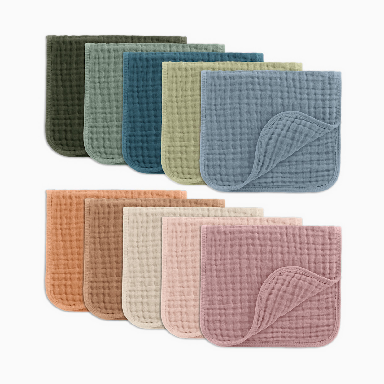 Comfy Cubs 6-Layer Muslin Burp Cloths Set (10 Pack) - Multicolor.