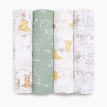aden + anais Essentials Disney Muslin Swaddle Blankets for Baby Girls and Boys, Newborn Receiving Blanket for Swaddling, 100% Cotton Baby Swaddle Wrap, 4 Pack, Winnie + Friends