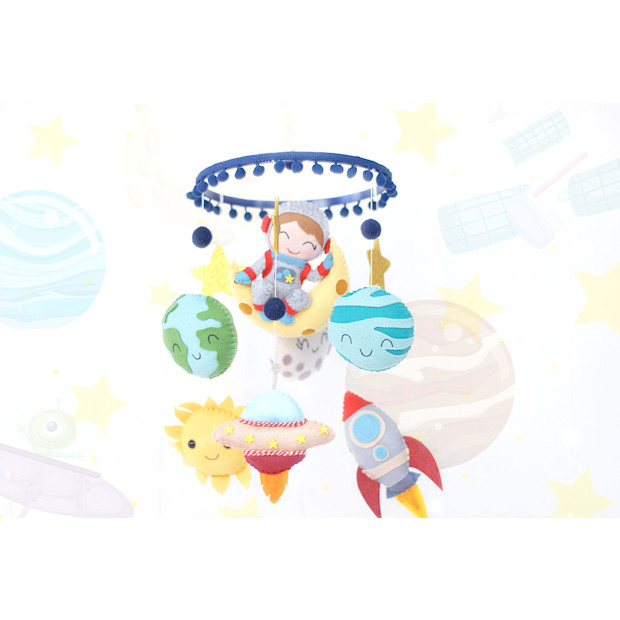 ByByKids Felt Space Mobile: Astronaut, Planets, Rocket - Nursery Decor.