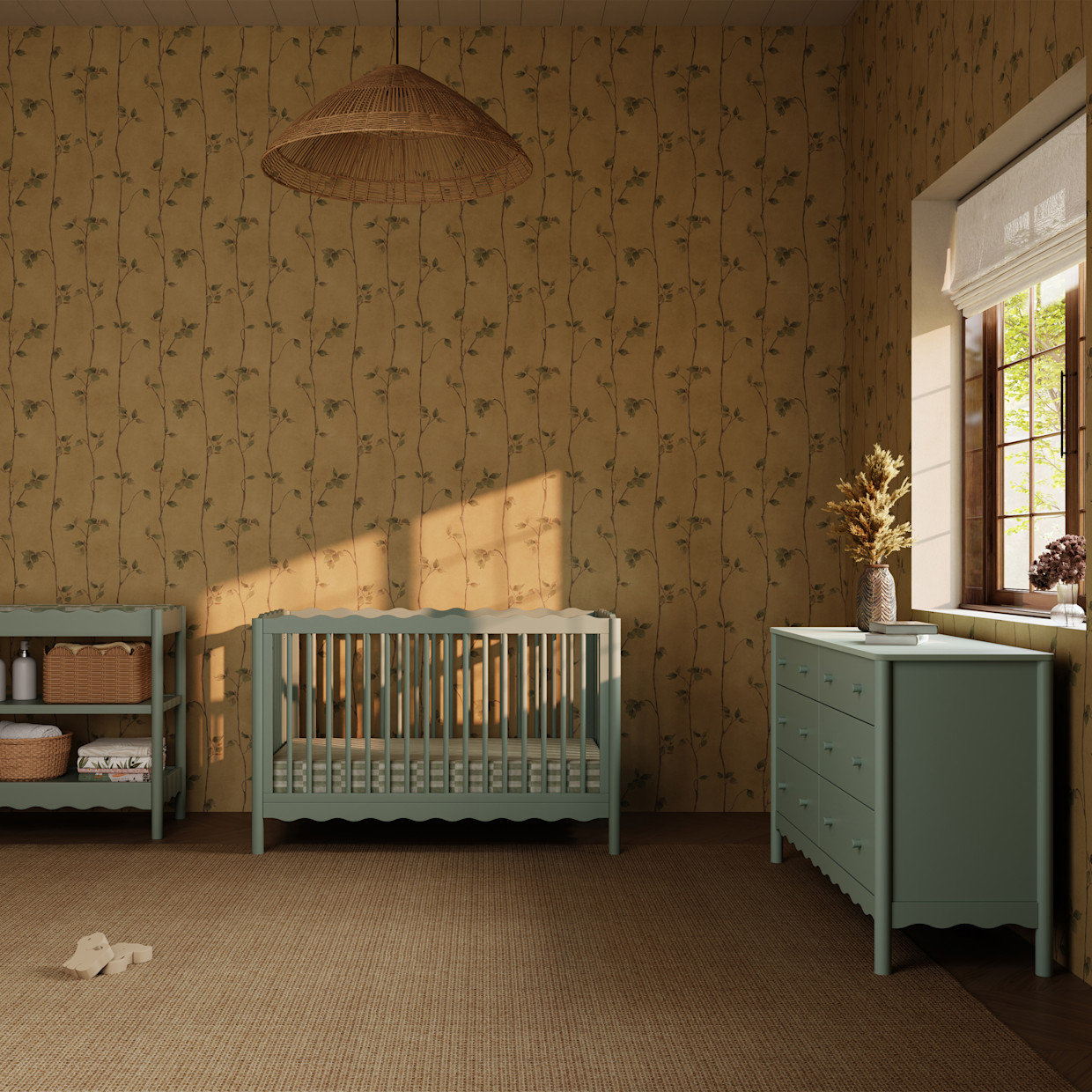 babyletto Swell 6-Drawer Wide Assembled Dresser - Light Sage.