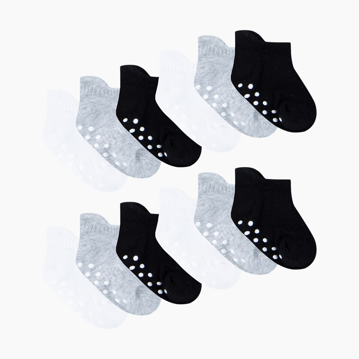 Huggies Gripper Socks (12 Pack) - White/Grey/Black, 0-6 M.