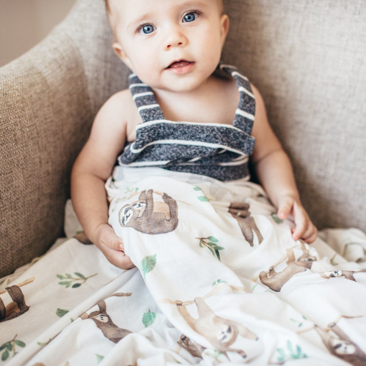 Copper Pearl Printed Swaddle Blanket - Sloths.