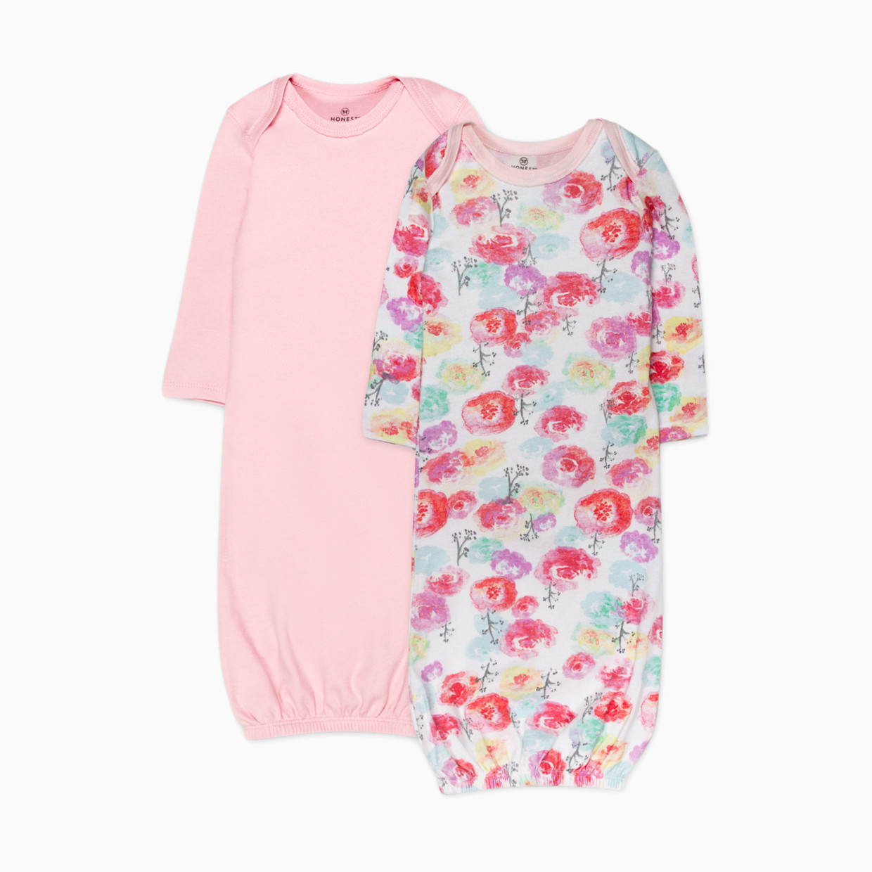 Honest Baby Clothing 2-Pack Organic Cotton Sleeper Gowns - Rose Blossom, 0-6 M, 2.