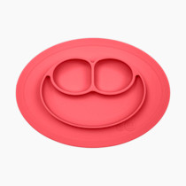 ezpz Mini Mat for 12 Months+ (Coral) - 100% Silicone Placemat + Plate with Suction for Infants + Toddlers - Supports Baby-Led Weaning - for Highchair, Dining Table and Travel