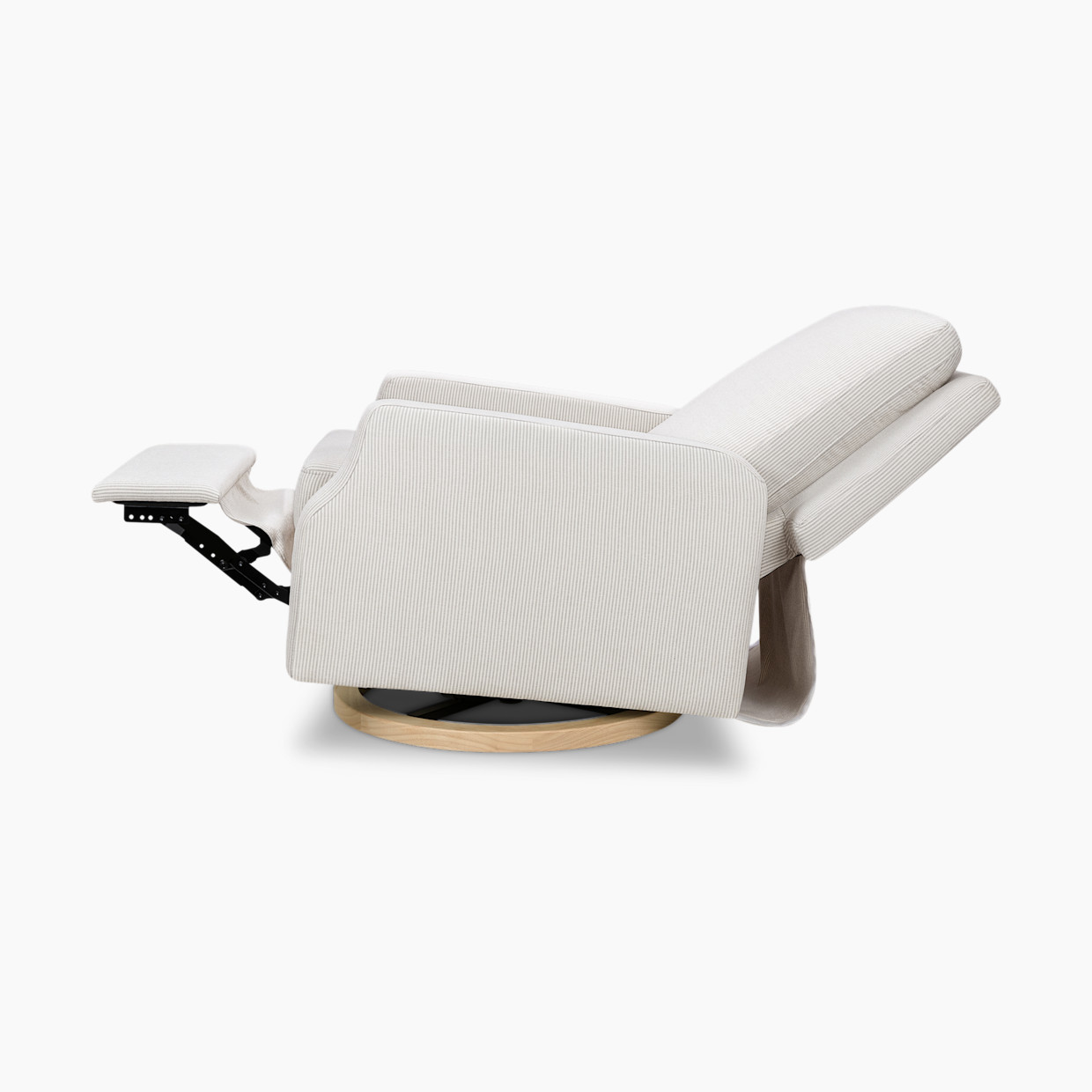 Namesake Crewe Electronic Recliner and Swivel Glider - Fog Chatham Stripe Performance Eco-Weave With Light Wood Base.