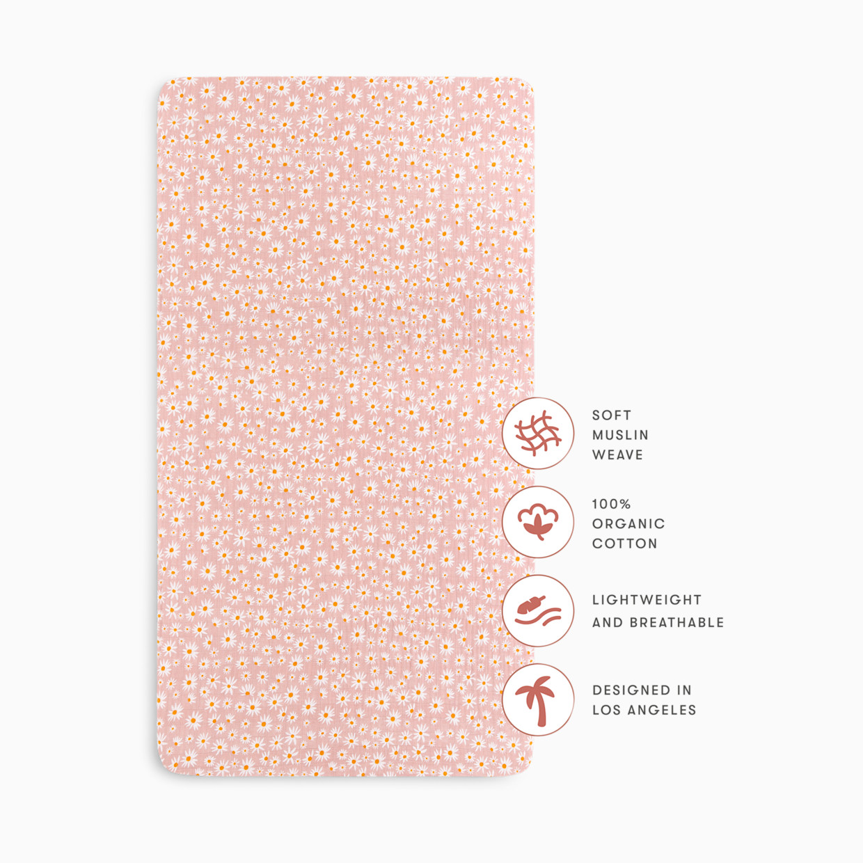 babyletto Crib Sheet in GOTS Certified Organic Muslin Cotton - Daisy.