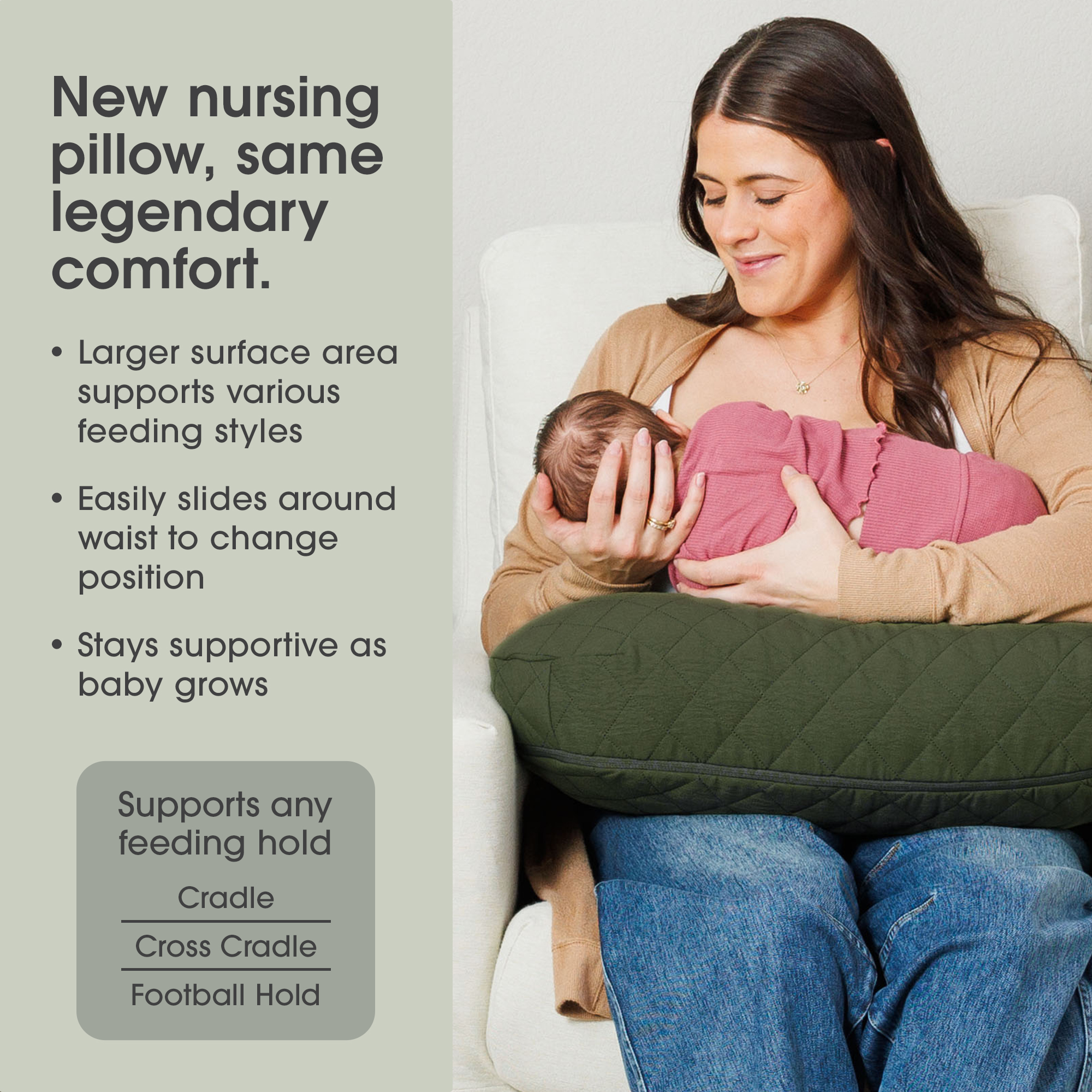 Boppy New Nursing Pillow with Luxe Fabric Cover - Moss Quilt.