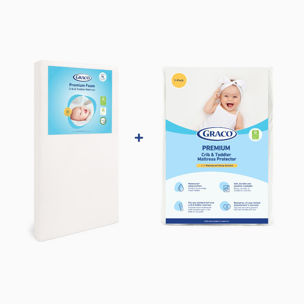 Graco Premium Foam Crib & Toddler Mattress + Premium Waterproof Mattress Protector - 1.