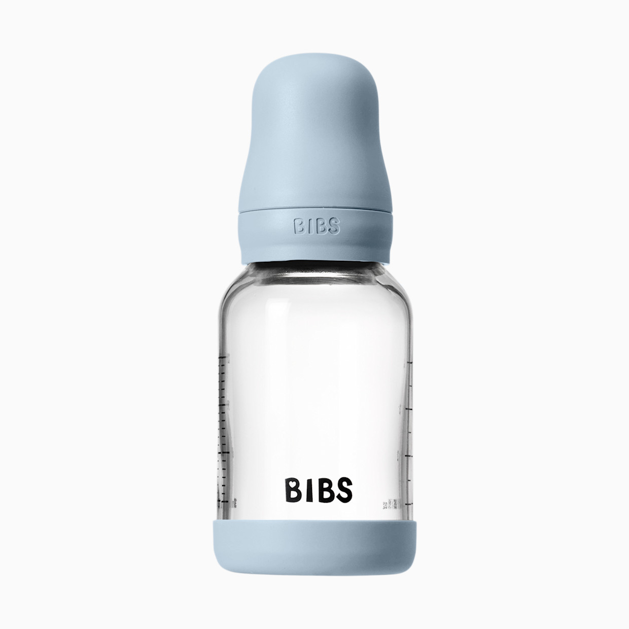 BIBS Baby Glass Bottle with Natural Rubber Nipple - Baby Blue, 4oz.